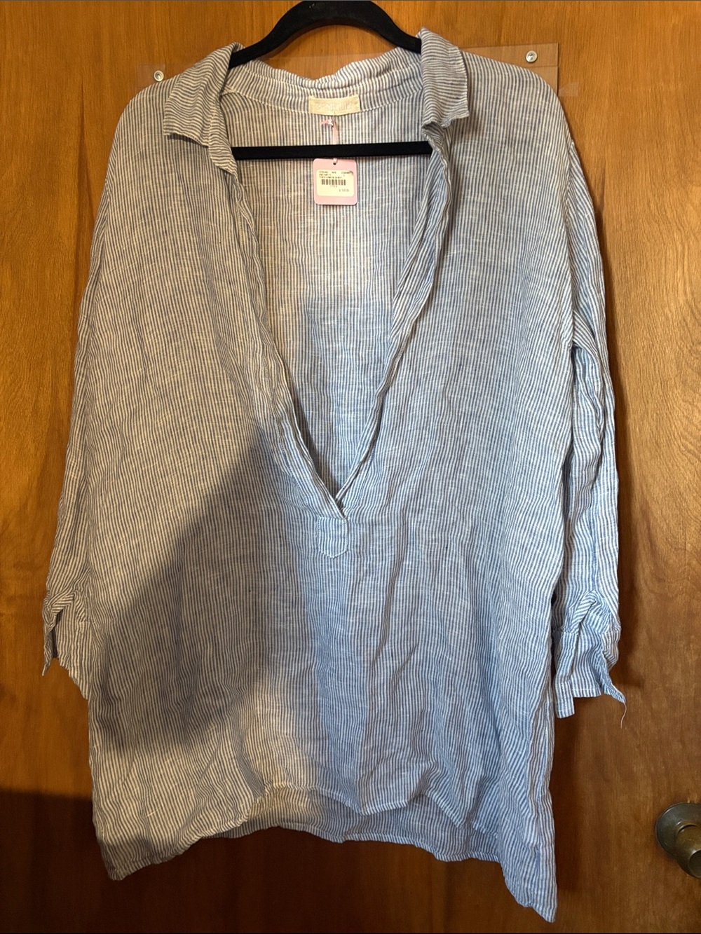 CP Shades Linen Blue and White Chambray Striped Teton Tunic Shirt